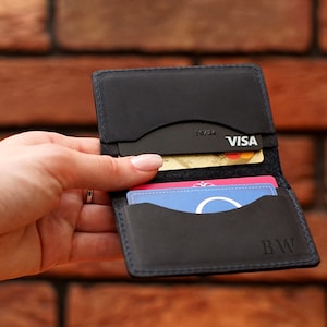 Personalized Business Card Holder, Leather Bifold Credit Card Case ...