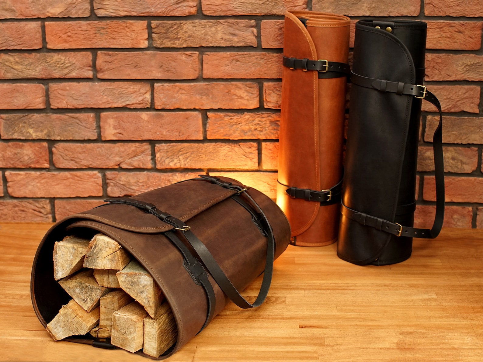 Leather Log Carrier with Personalization Custom Firewood Etsy