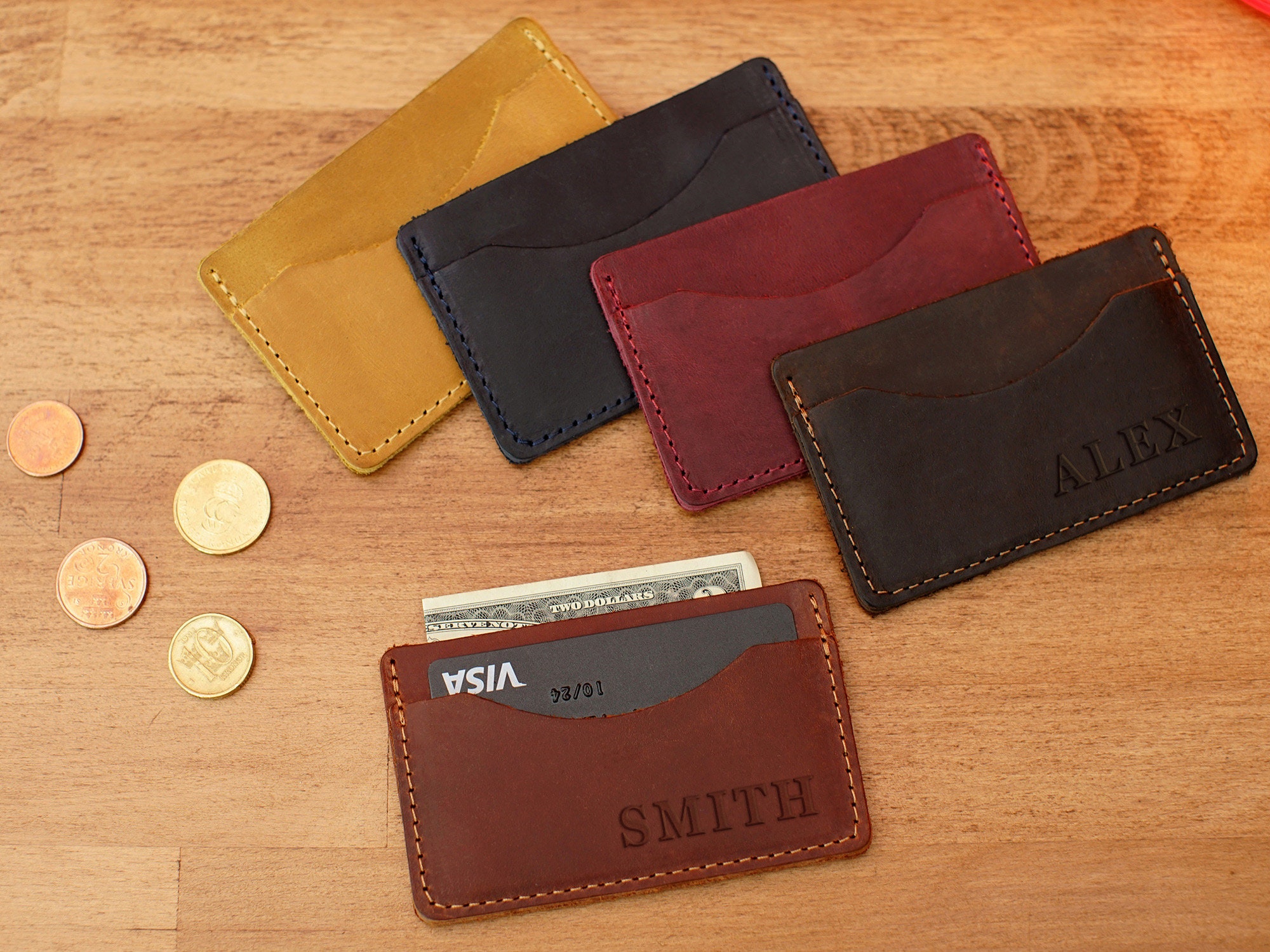 Leather Credit Cards Case With Personalized Embossed Front Etsy