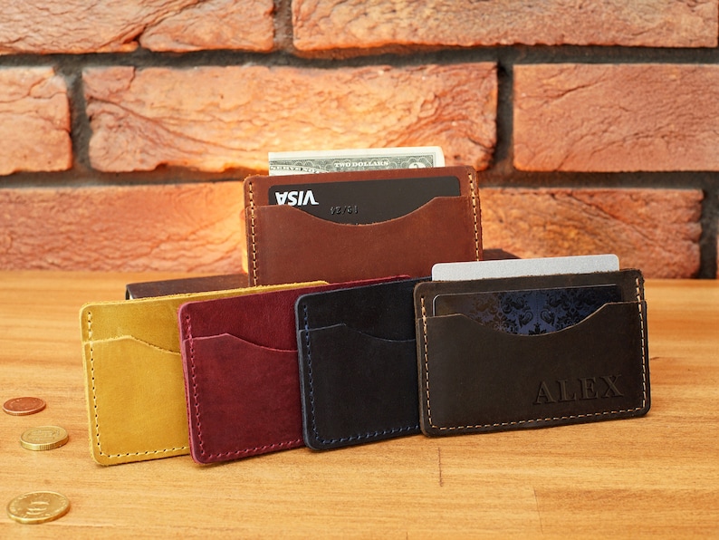 Leather Credit Cards Case With Personalized Embossed Front Etsy