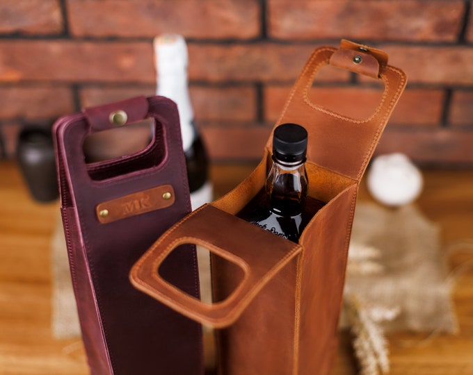 Leather Wine Carrier Personalized - Wedding Gift - Custom Wine Holder - Wine Caddy - Bag for Bottle of Wine