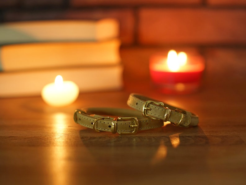 Rolled Leather Cat Collar with Engraved ID Tag Personalized Etsy