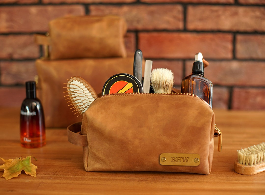 Personalized Toiletry Bag for Men, Leather Travel Bag, Dopp Kit for Him, Custom Leather Pouch ...