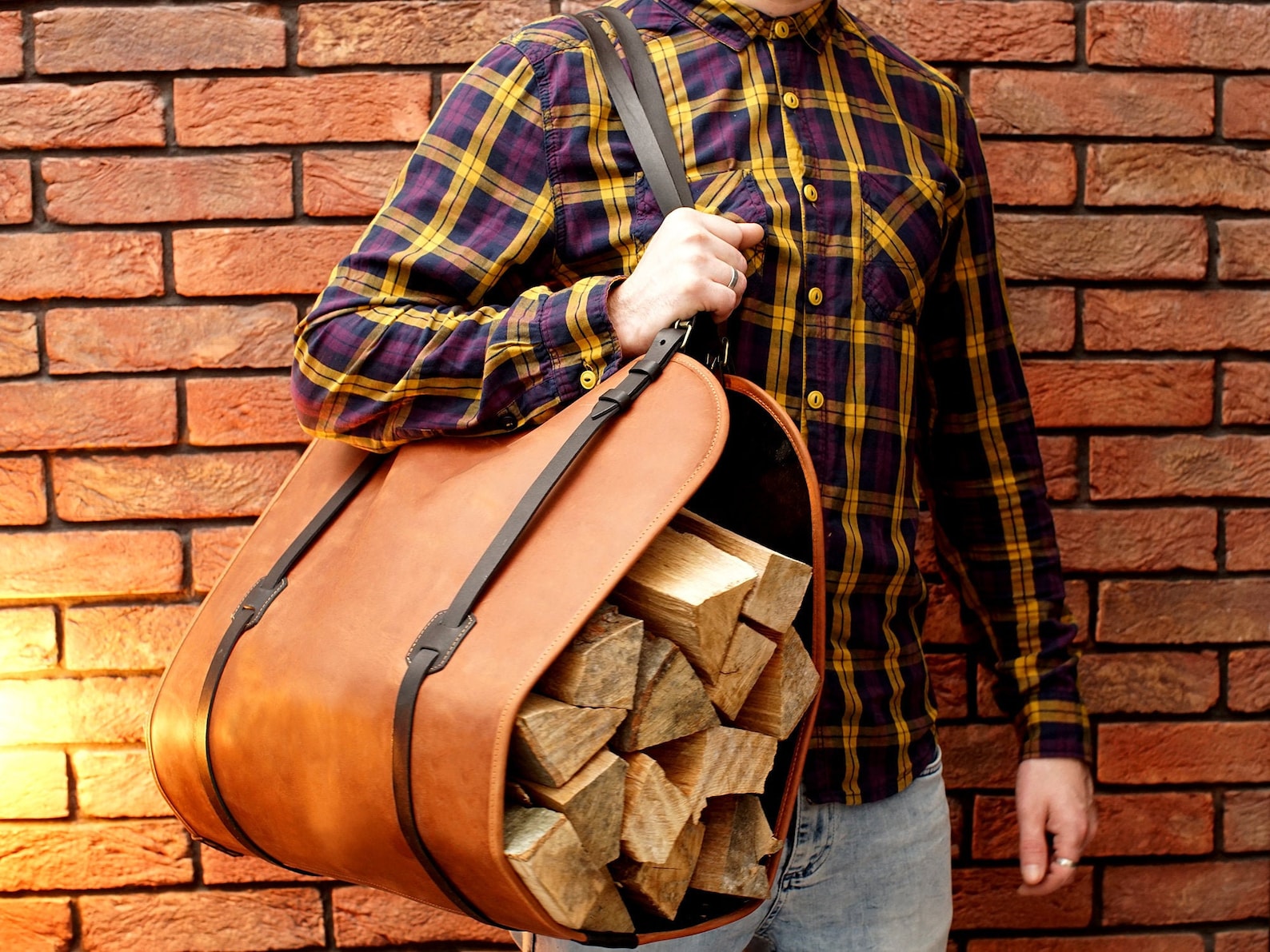 Firewood Carrier Personalized Log Carrier Leather Fireplace Etsy