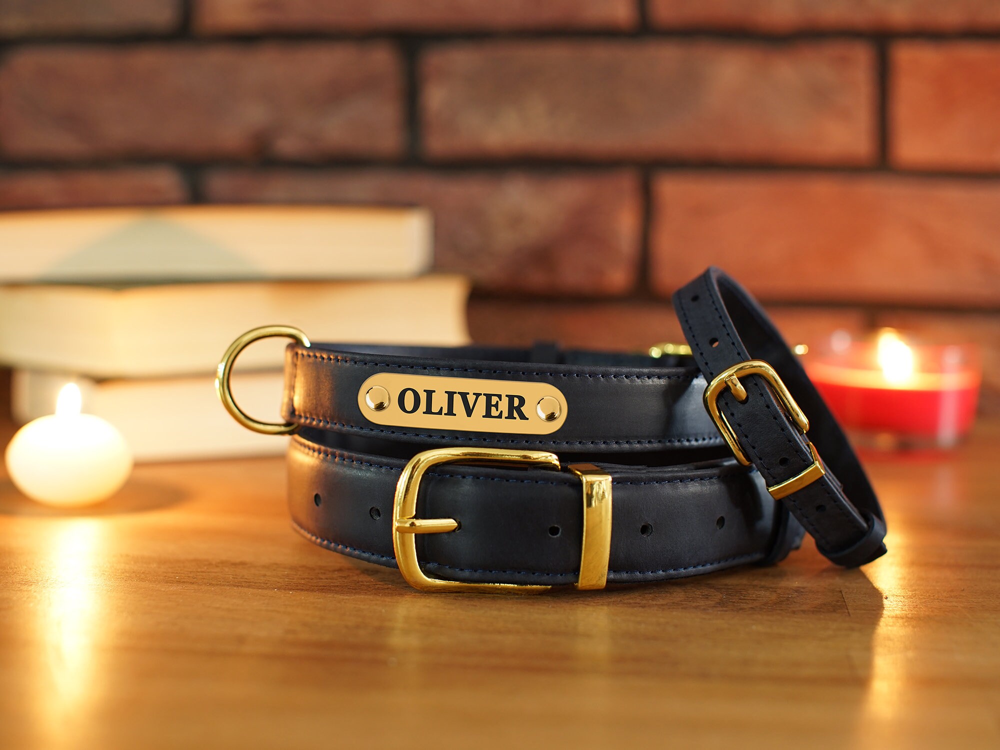 Leather Dog Collar With Name Plate Personalized Dog Collar Etsy Canada