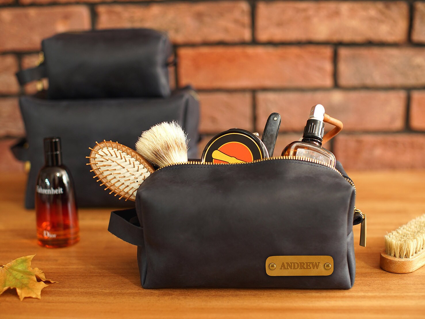 Leather Dopp Kit with Custom Initial Plate Leather Toiletry Etsy