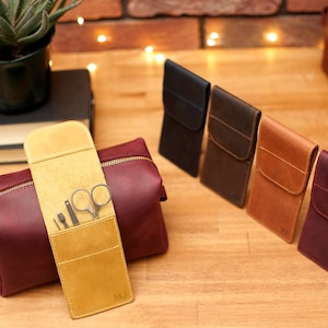 Organizer in pelle per strumenti per manicure con personalizzazione, custodia in pelle per set manicure, kit per la cura della persona in pelle, custodia per forbici in pelle