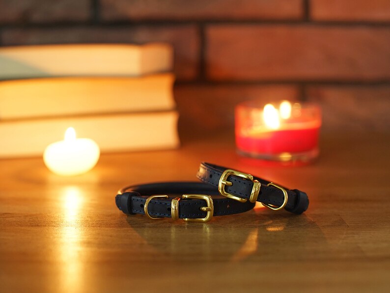 Rolled Leather Cat Collar with Engraved ID Tag Personalized Etsy