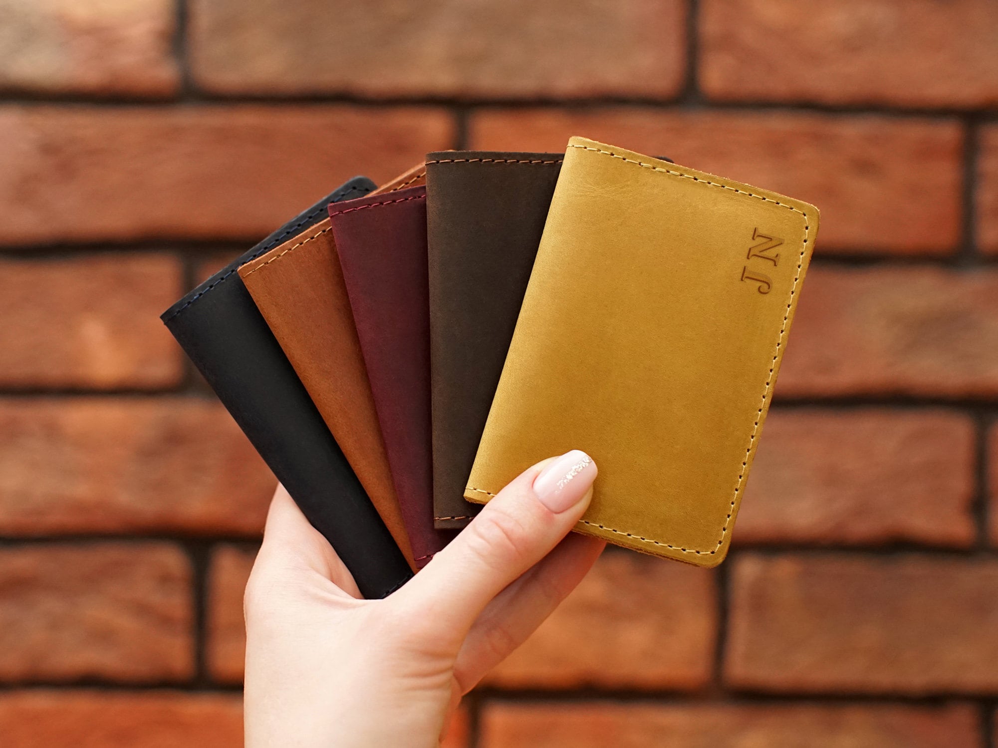 Personalized Business Card Holder, Leather Bifold Credit Card Case