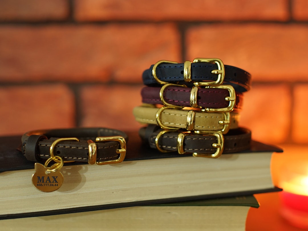 Customized Cat Collar Leather Rolled Leather Cat Collars for Etsy
