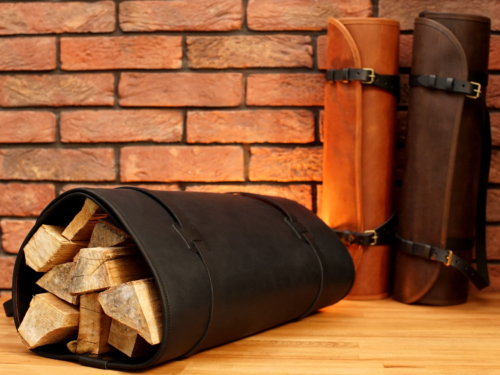 Leather Log Carrier With Personalization Custom Firewood Etsy
