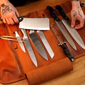 Leather Knife Roll Personalized, Chef Knife Roll, Custom Knife Case, Monogram Knives Roll Holder, Leather Knife Roll Bag, Chef Gift