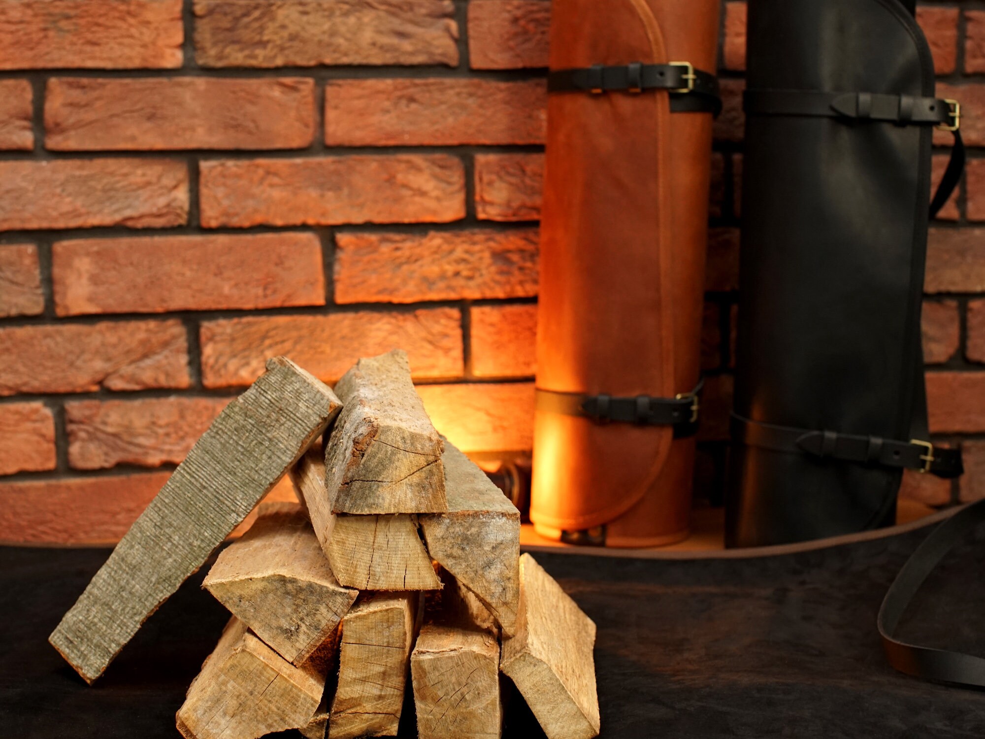 Leather Log Carrier With Personalization Custom Firewood Etsy