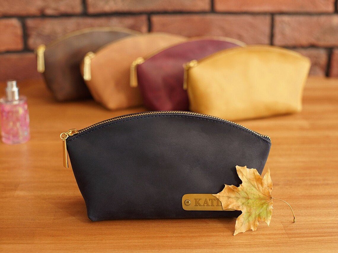 Personalized Leather Cosmetic Bag for Women Leather Makeup  Etsy
