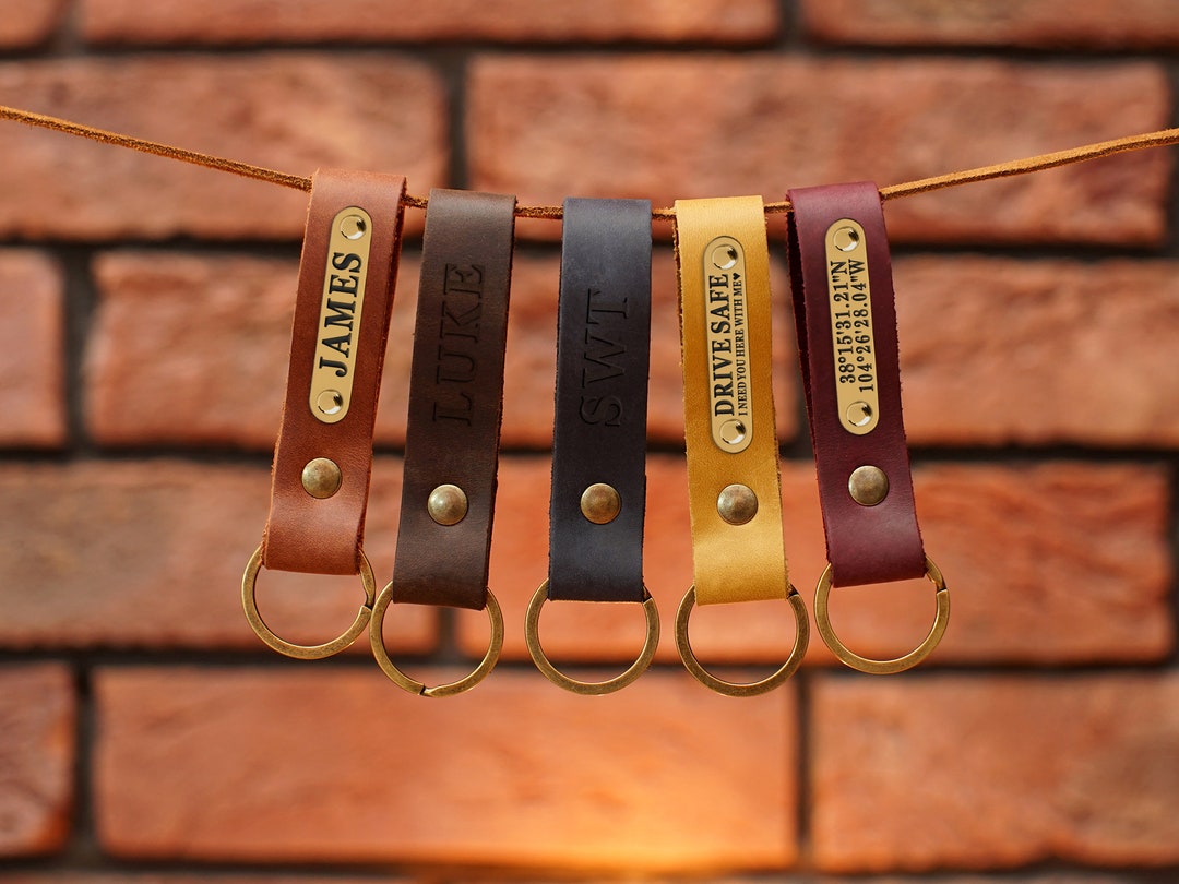 Leather Keychain Personalized, Customized Keychains With Engraving or Embossing, Monogrammed