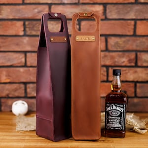 Leather Wine Carrier - Personalized Wine Caddy - Gift For Her - Wine Holder With Emboss - Goft For Mom