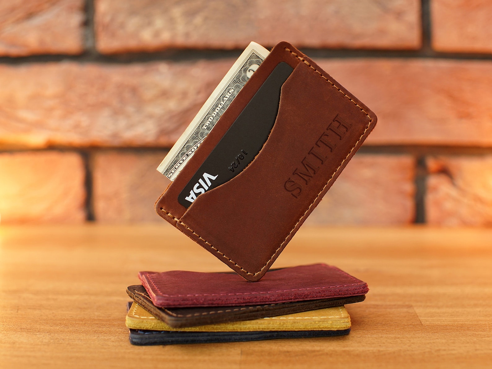 Leather Credit Cards Case With Personalized Embossed Front Etsy