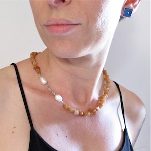 Sonnenstein Choker Halskette, Perlenkragen, gehämmertes Silber, minimal zierliche Halskette, kostbare Edelsteine orange gelb