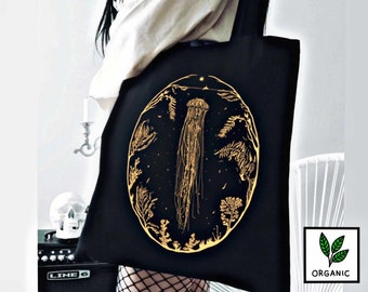 Sac fourre-tout gothique en coton bio méduses dorées