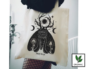 Lunar Moth ORGANIC goth Tote Bag | Goblincore clothing canvas beige casual witchy outfit aesthetic gothic shopping grocery school book bags