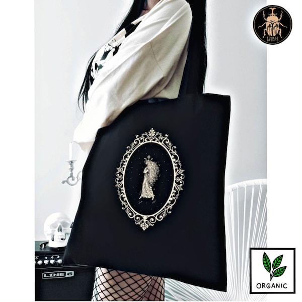 Tuvstarr Aesthetic Eco friendly Tote Bag | Gothic john bauer princess in victorian mirror frame dark academia grunge fairycore witchy totes
