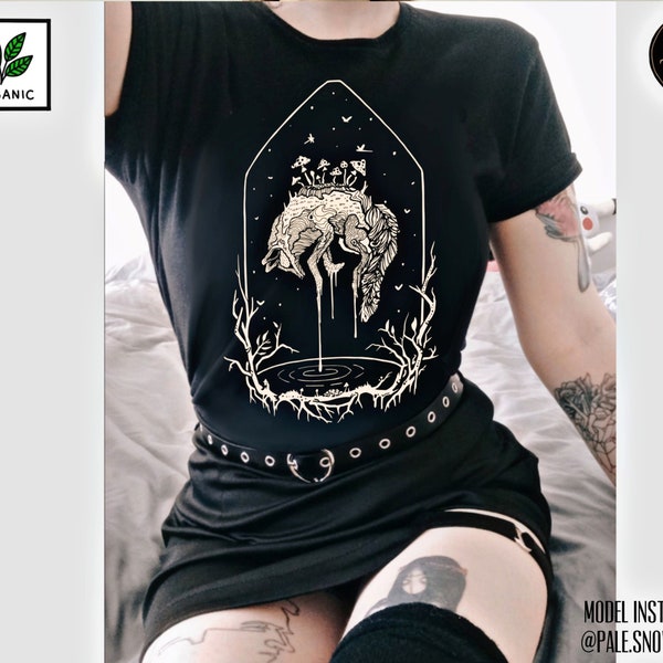 Fox + Mushrooms UNISEX T-shirt | Norse pagan tee Cottagegore aesthetic Gothic clothing goth clothes dark academia grunge shop witchy tshirt