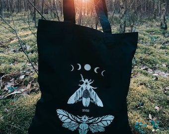 sac fourre-tout en coton bio mite tête de mort | Conception de la phase lunaire