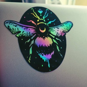 Bumble Bee Holographic sticker | Honey bees insect beetle bug hologram pastel goth vinyl rainbow water bottle aesthetic stickers queen bee