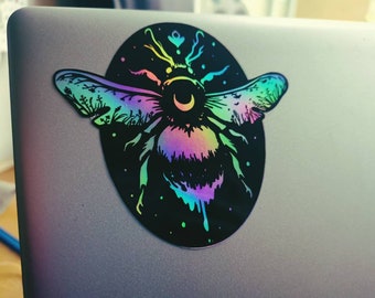 Bumble Bee Holographic sticker | Honey bees insect beetle bug hologram pastel goth vinyl rainbow water bottle aesthetic stickers queen bee