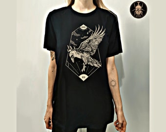 Raven Gothic UNISEX T-shirt | Crowcore Ravencore Sun Moon Tarot Card Shirt Soft Goth Aesthetic Men's Women's Alternative clothing goblincore