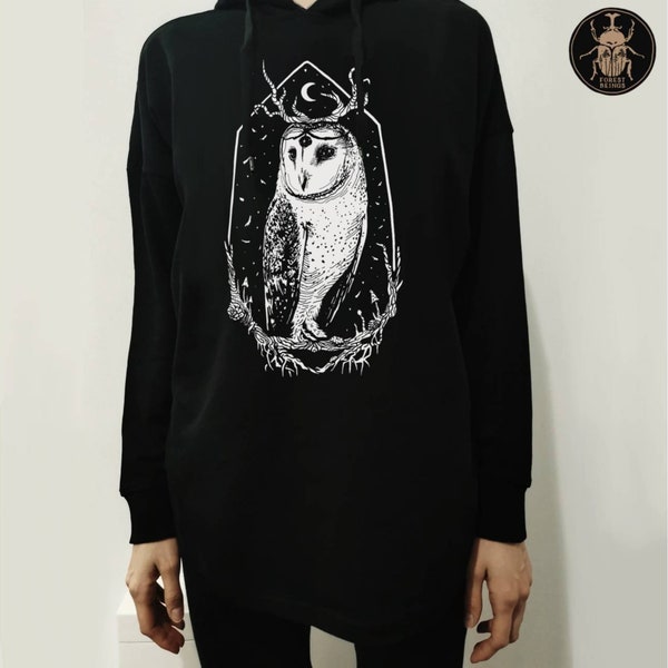 Stolas Loose fit Hoodie | Barn owl Dark Academia clothing nordic Horror Witchy clothes plus size cottagegore wiccan celestial three eyed owl