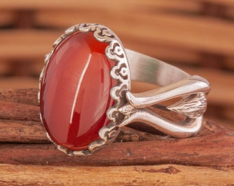 Silver Tulip Model Agate Gemstone Silver Women Ring, Oval Stone Women Ring, Brown Aqeeq Tulip Ring, Agate Jewelry Women, Anniversary Gift