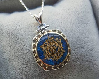 Sterling Silver  Seal Of Solomon Necklace - Unisex Necklace - Seal Of Suleiman - Necklace Gift - Blue Mother of Pearl - Blue Abalone Shell