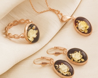 ヴィンテージ琥珀ジュエリーセット ビクトリア朝の琥珀のイヤリングと