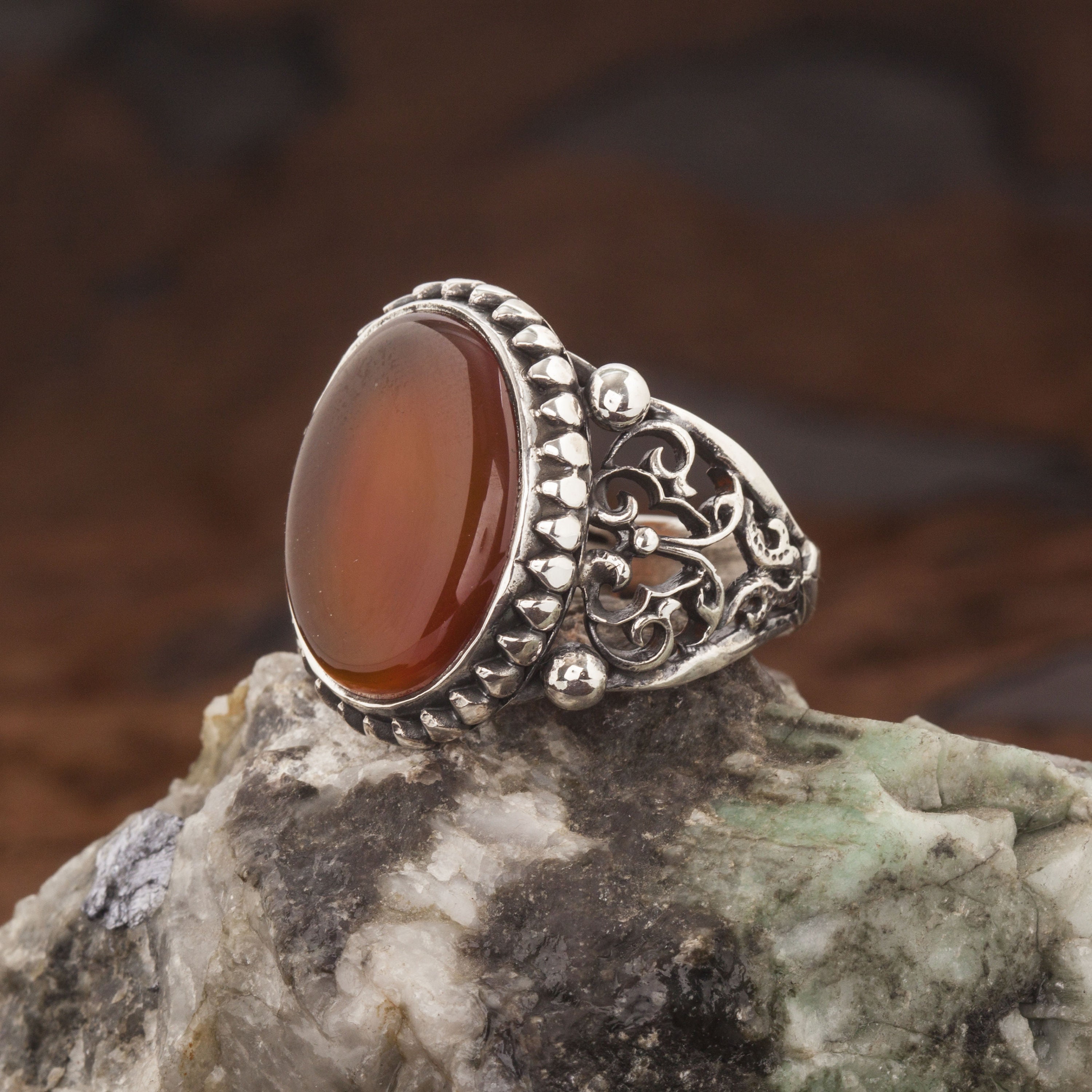 Handmade Unique Yemen Aqeeq (Agate) Gemstone Silver Man Ring