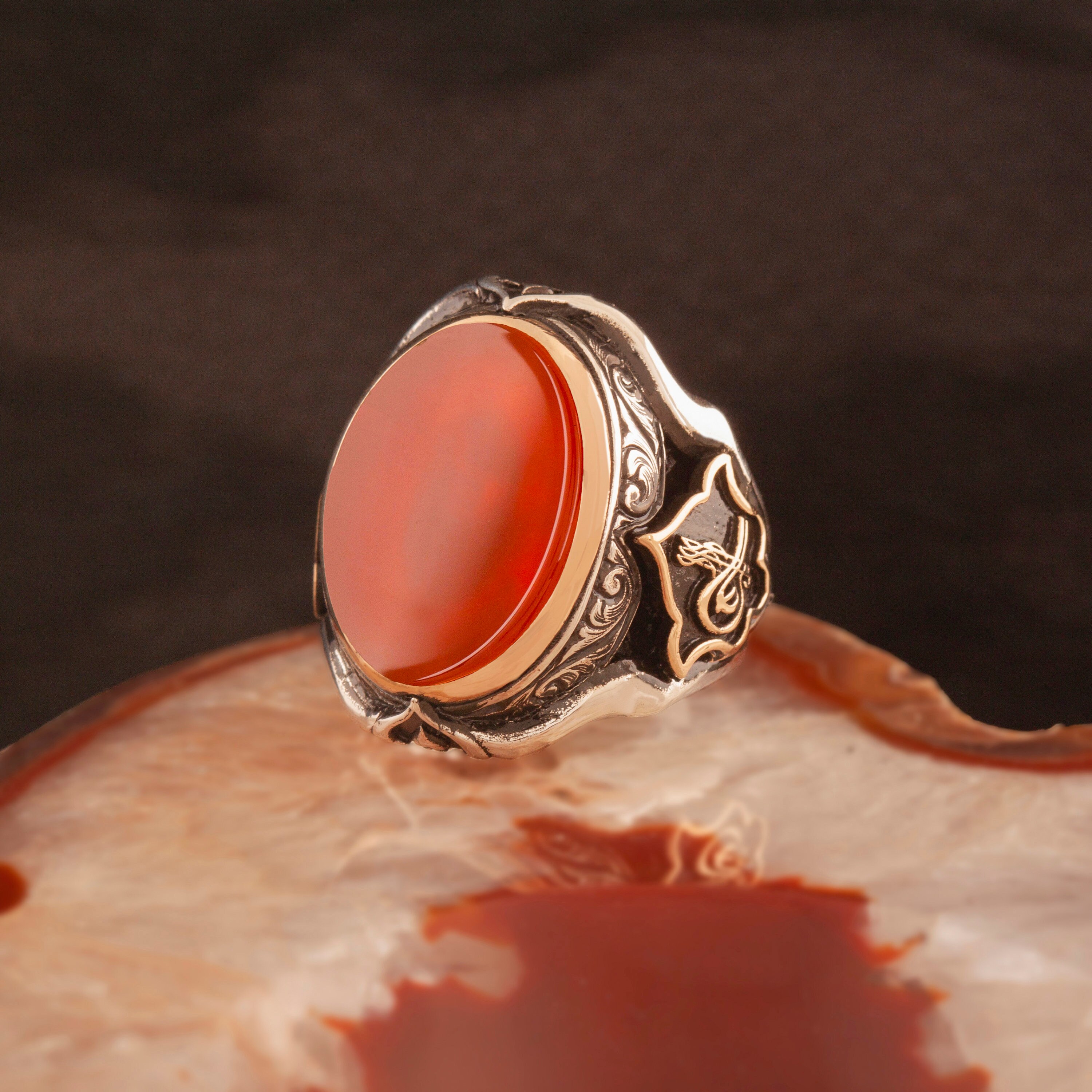 925 Sterling Silver Ring, Ottoman Sultan Ring, Agate Gemstone, Handmade Ring, Gift for Him, Ottoman Sultan's Signature Ring, Ottoman Tugra