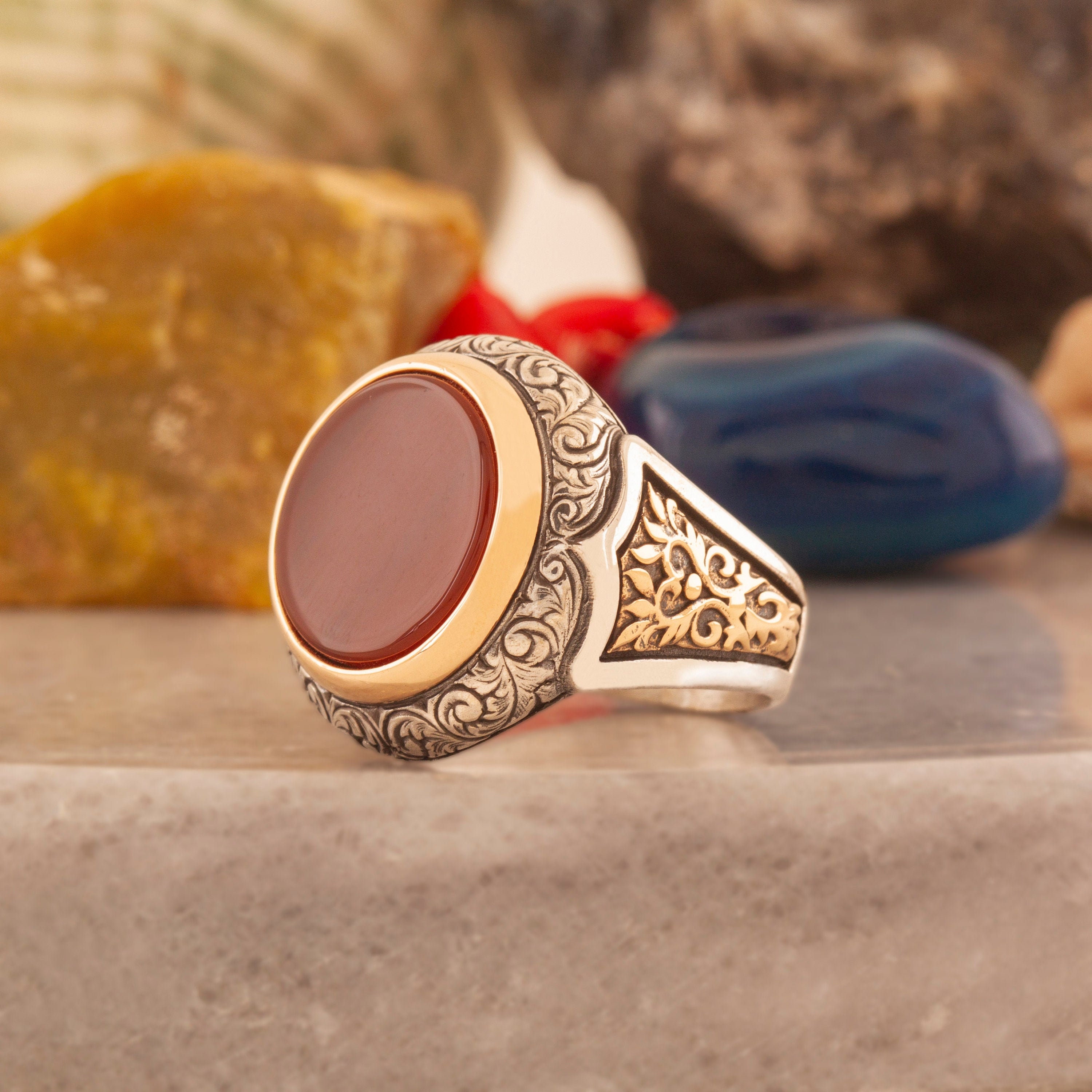 stylish goldan ring rad stone ring for grils and woman