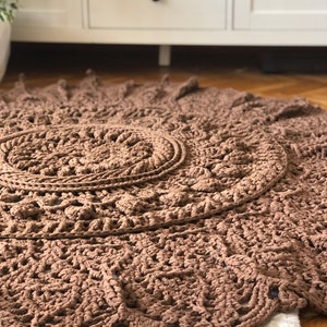 Rug, Crochet Oversized Mint Green and Chocolate Brown Lace Rug ,Vintage-Inspired Country Home Decor Item ,Handwoven with Cotton Yarn. image 5