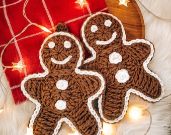 Lebkuchenmann Cookie Ornamente im Paar, gehäkelte Weihnachtsornamente, Neujahr Dekoration, Weihnachtsdeko