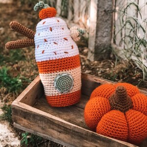 Crochet Pumpkin Spice Latte Cushion, Fall Autumn Decoration image 2