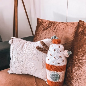 Crochet Pumpkin Spice Latte Cushion, Fall Autumn Decoration image 3
