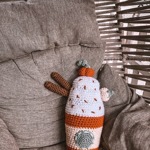 Crochet Pumpkin Spice Latte Cushion, Fall Autumn Decoration image 6