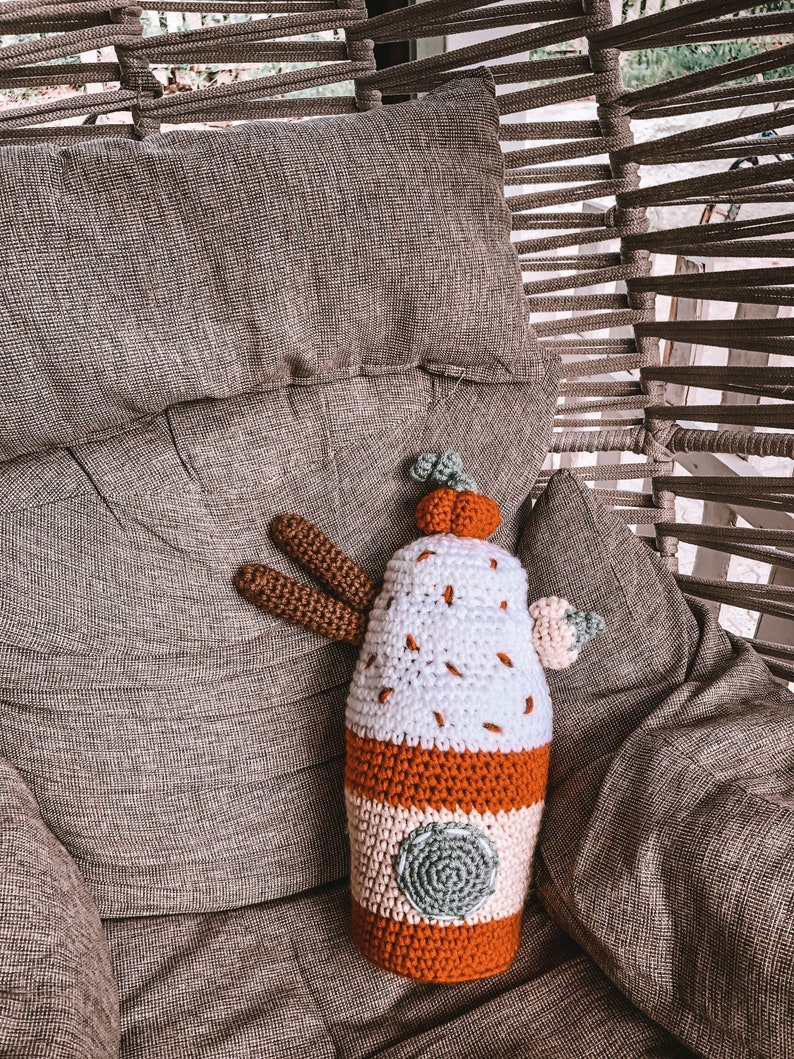 Crochet Pumpkin Spice Latte Cushion, Fall Autumn Decoration image 6