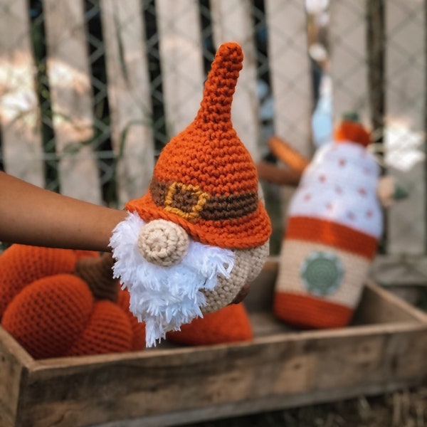 Fall Gnome Decor, Crochet Pumpkin Gnome, Autumn Decoration