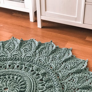 Rug, Crochet Oversized Mint Green and Chocolate Brown Lace Rug ,Vintage-Inspired Country Home Decor Item ,Handwoven with Cotton Yarn. image 9