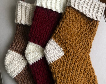 Handmade Crochet Christmas Stockings, Rustic Holiday Decor, Farmhouse Christmas Decoration