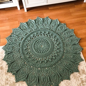 Rug, Crochet Oversized Mint Green and Chocolate Brown Lace Rug ,Vintage-Inspired Country Home Decor Item ,Handwoven with Cotton Yarn. image 1