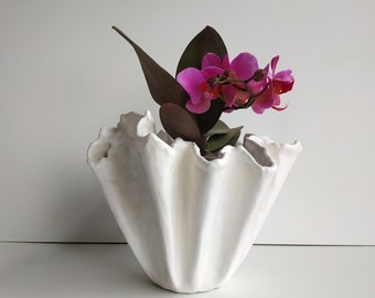 Modern ceramic vase Unique white orchid pot. Handmade orchid planter