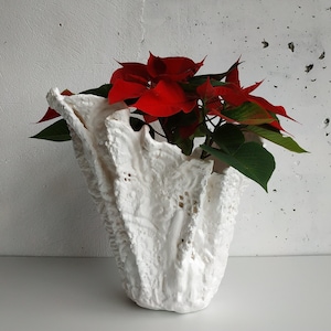 Very large modern ceramic vase. Tall handmade planter. White unique orchid pot.