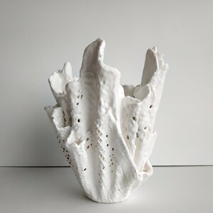 Large White Gypsum Cache Pot: Modern Handmade Vase, 11.8"